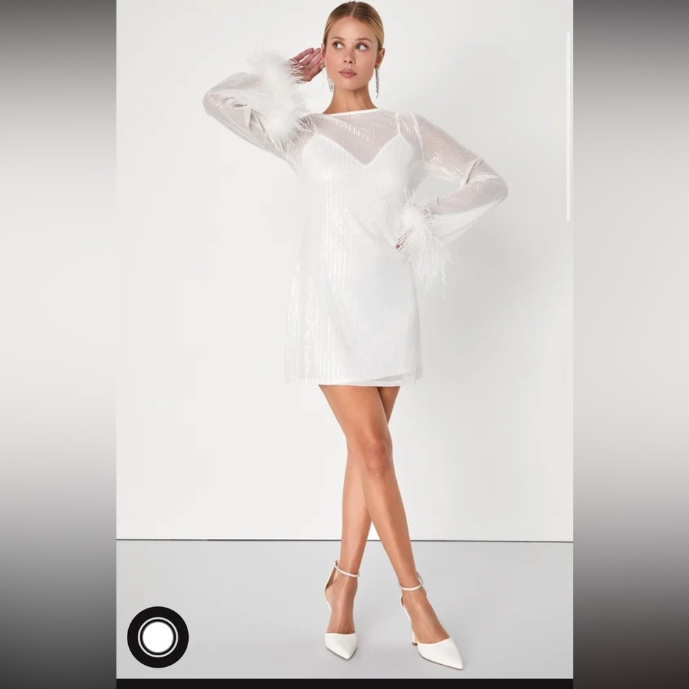 Lulus Marvelous energy white sequence long sleeve mini dress